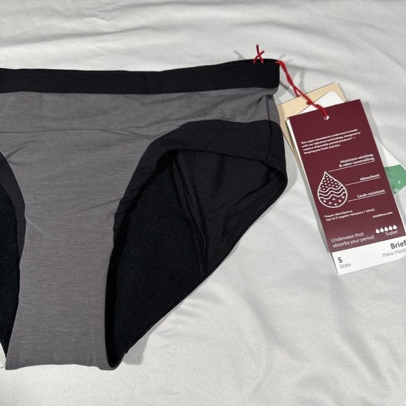 NWT $35 Thinx [ Womens Small ] Super‎ Period Cotton Brief in Slate/ Black - Picture 6 of 10